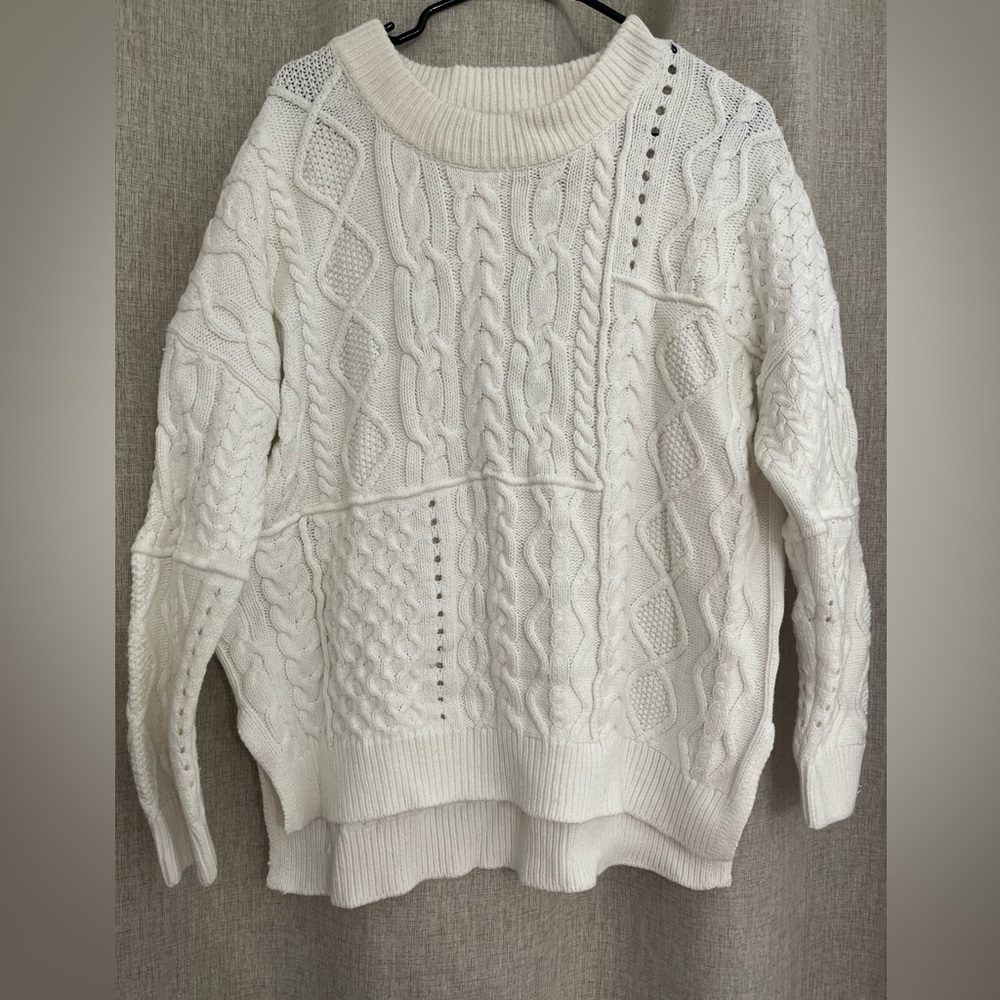 Anthropologie Ivory Cable Knit Sweater